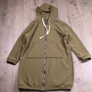 0405 Oversized Olive Longline Hoodie Zip-Up Sweatshirt – 3XL